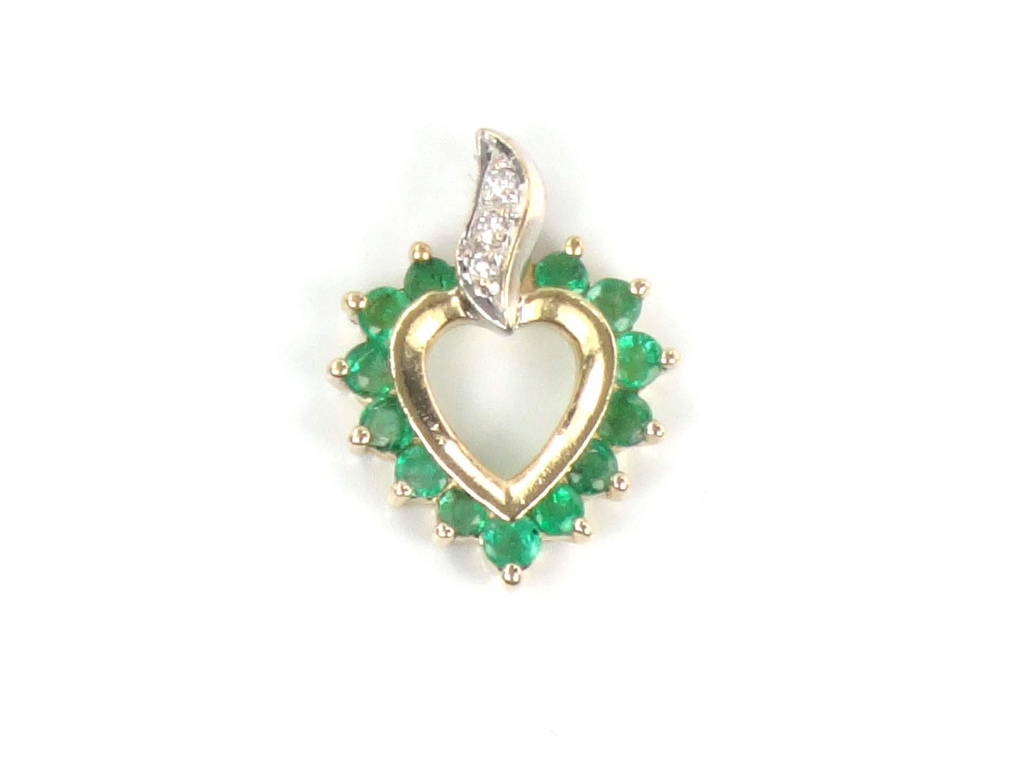 Vintage 14k Gold Natural Emerald & Diamond Heart Pendant-BelmarJewelers