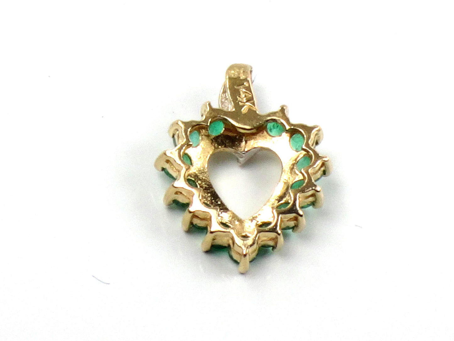 Vintage 14k Gold Natural Emerald & Diamond Heart Pendant-BelmarJewelers