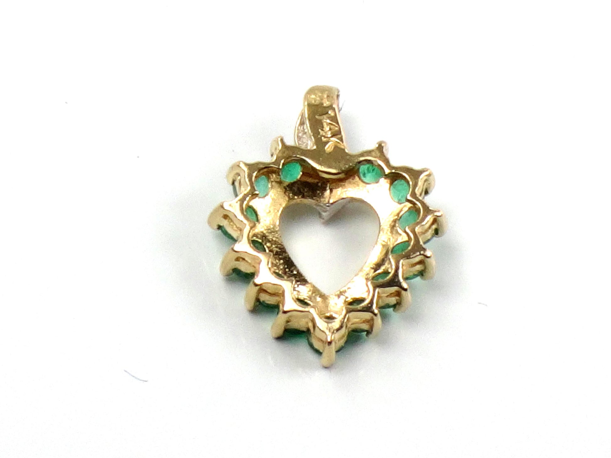 Vintage 14k Gold Natural Emerald & Diamond Heart Pendant-BelmarJewelers
