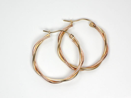 Vintage 10k Gold Twisted Circle Hoop Earrings: 1"-BelmarJewelers