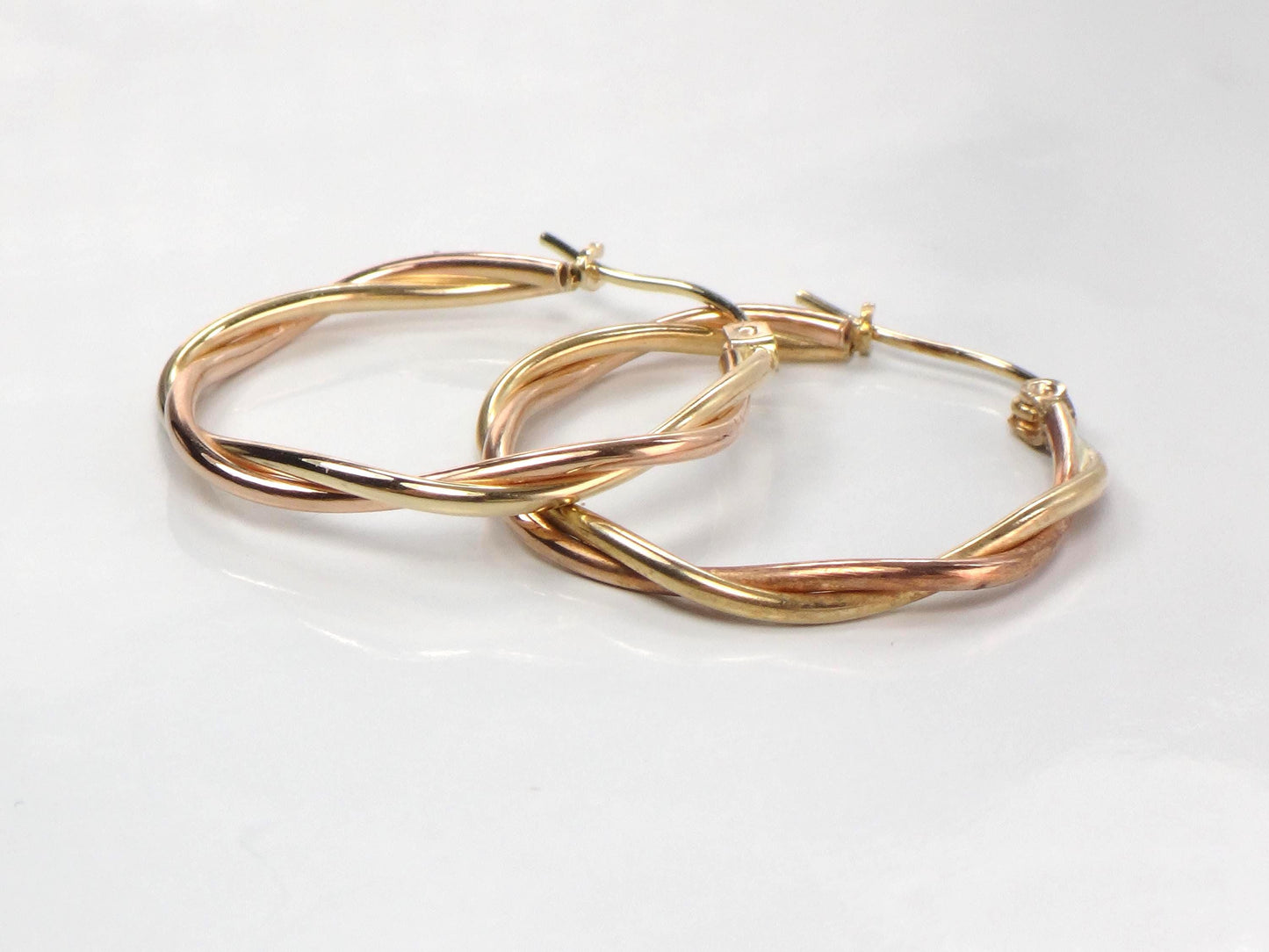 Vintage 10k Gold Twisted Circle Hoop Earrings: 1"-BelmarJewelers