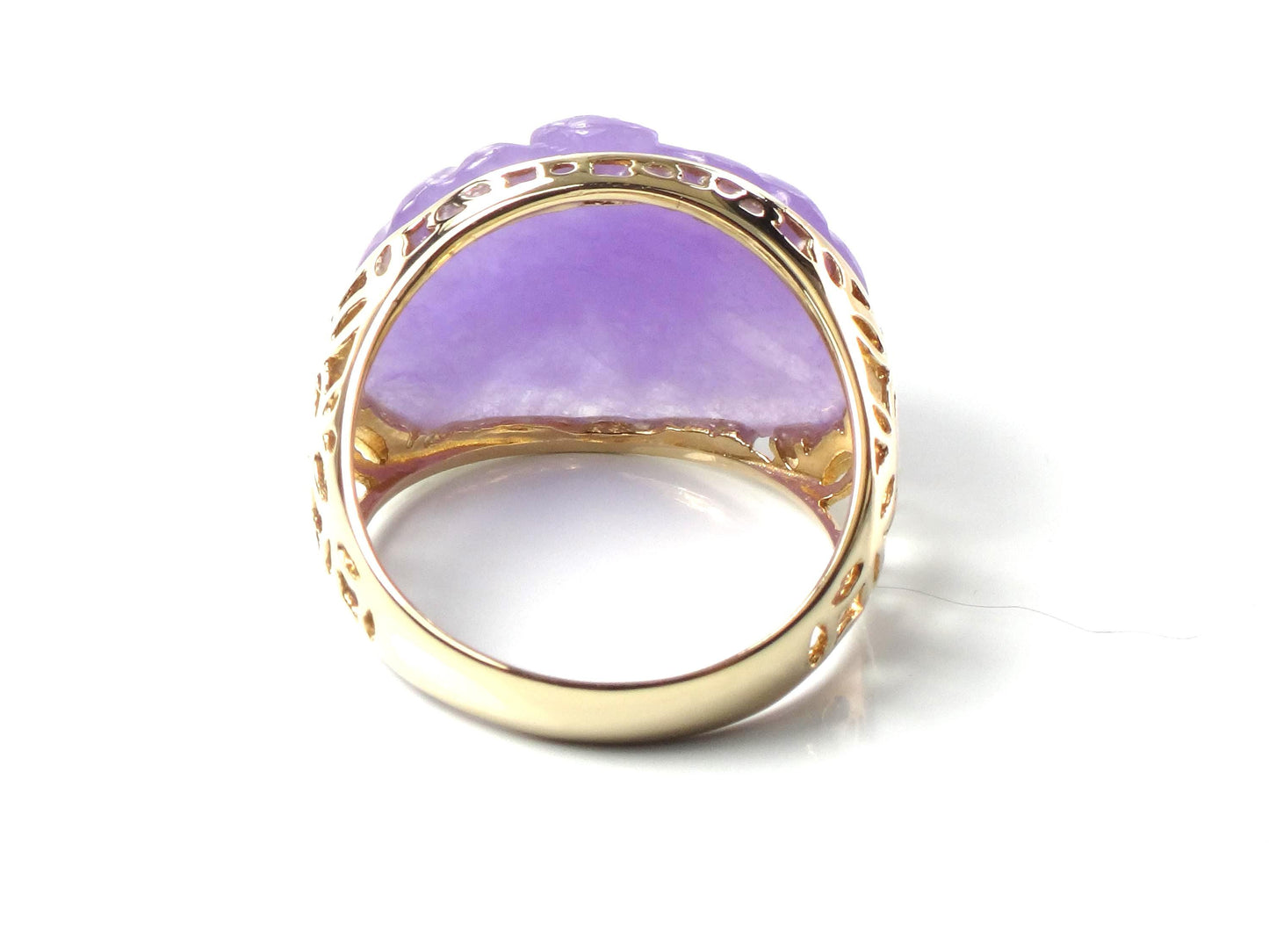 Vintage 14k Yellow Gold Carved Lavender Jade Ring, Size 10-BelmarJewelers