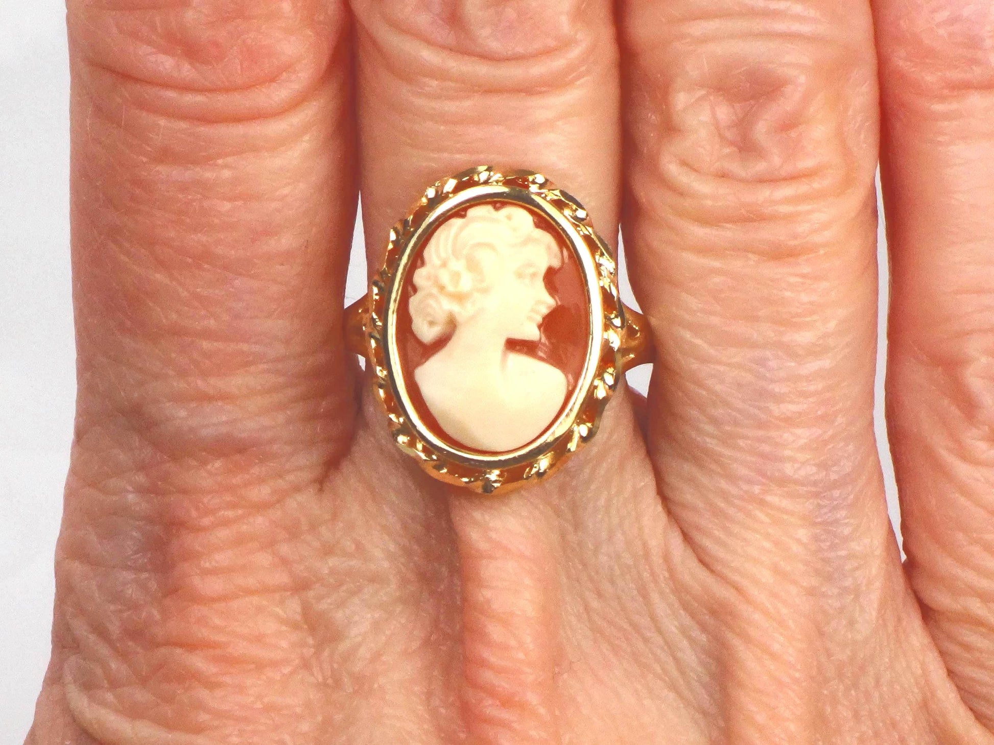 Vintage 14k Yellow Gold Cameo Ring, Size 8.25-BelmarJewelers