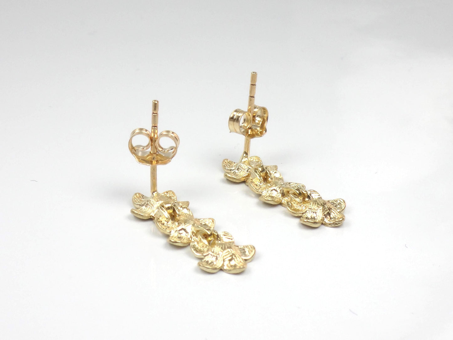 Vintage 14k Yellow Gold Plumeria Flower Dangle Earrings-BelmarJewelers
