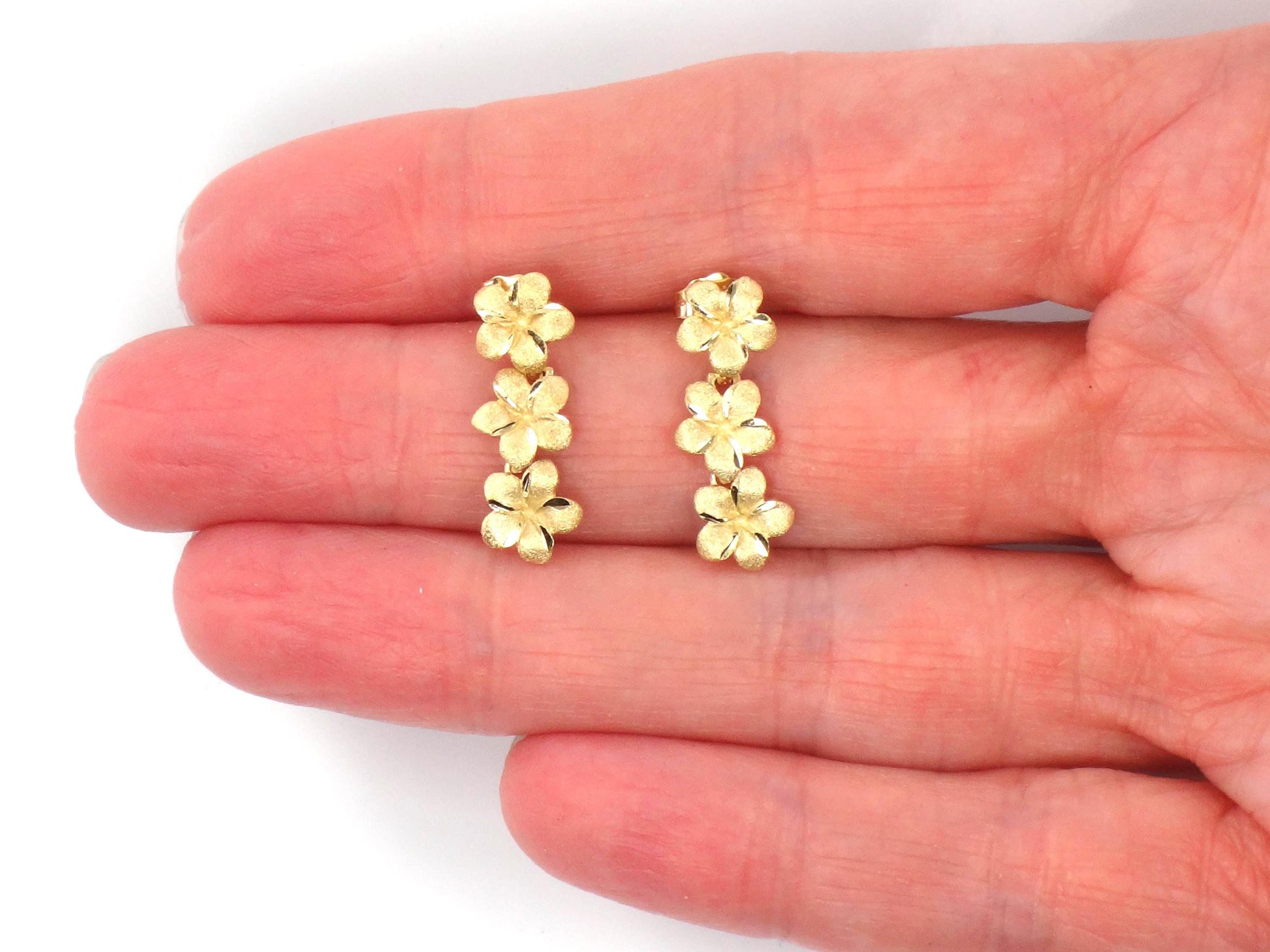 Vintage 14k Yellow Gold Plumeria Flower Dangle Earrings-BelmarJewelers