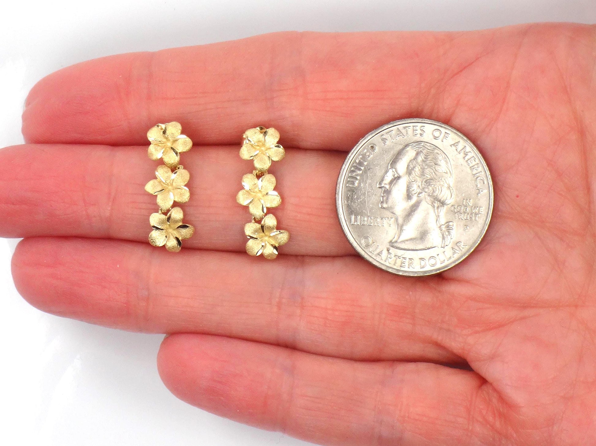 Vintage 14k Yellow Gold Plumeria Flower Dangle Earrings-BelmarJewelers