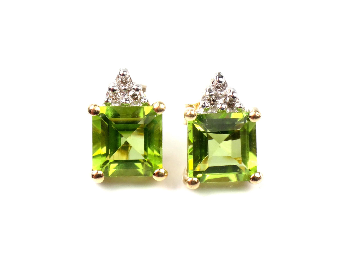 Vintage 10k Yellow Gold Peridot and Diamond Stud Earrings-BelmarJewelers