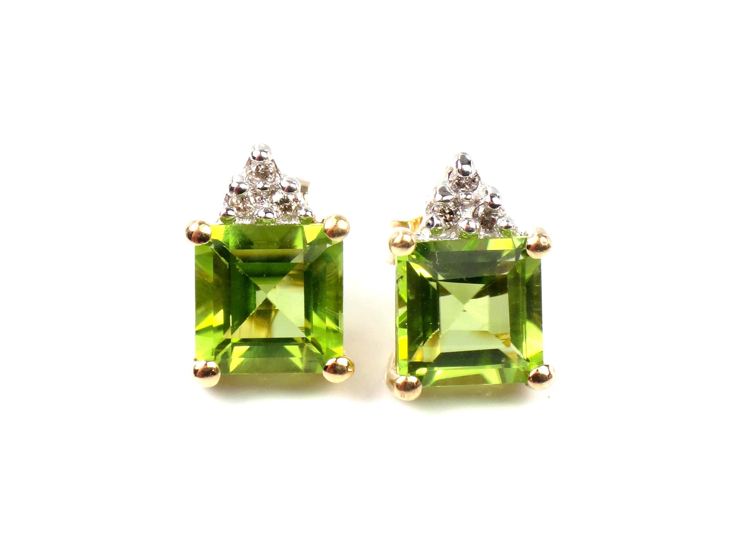 Vintage 10k Yellow Gold Peridot and Diamond Stud Earrings-BelmarJewelers