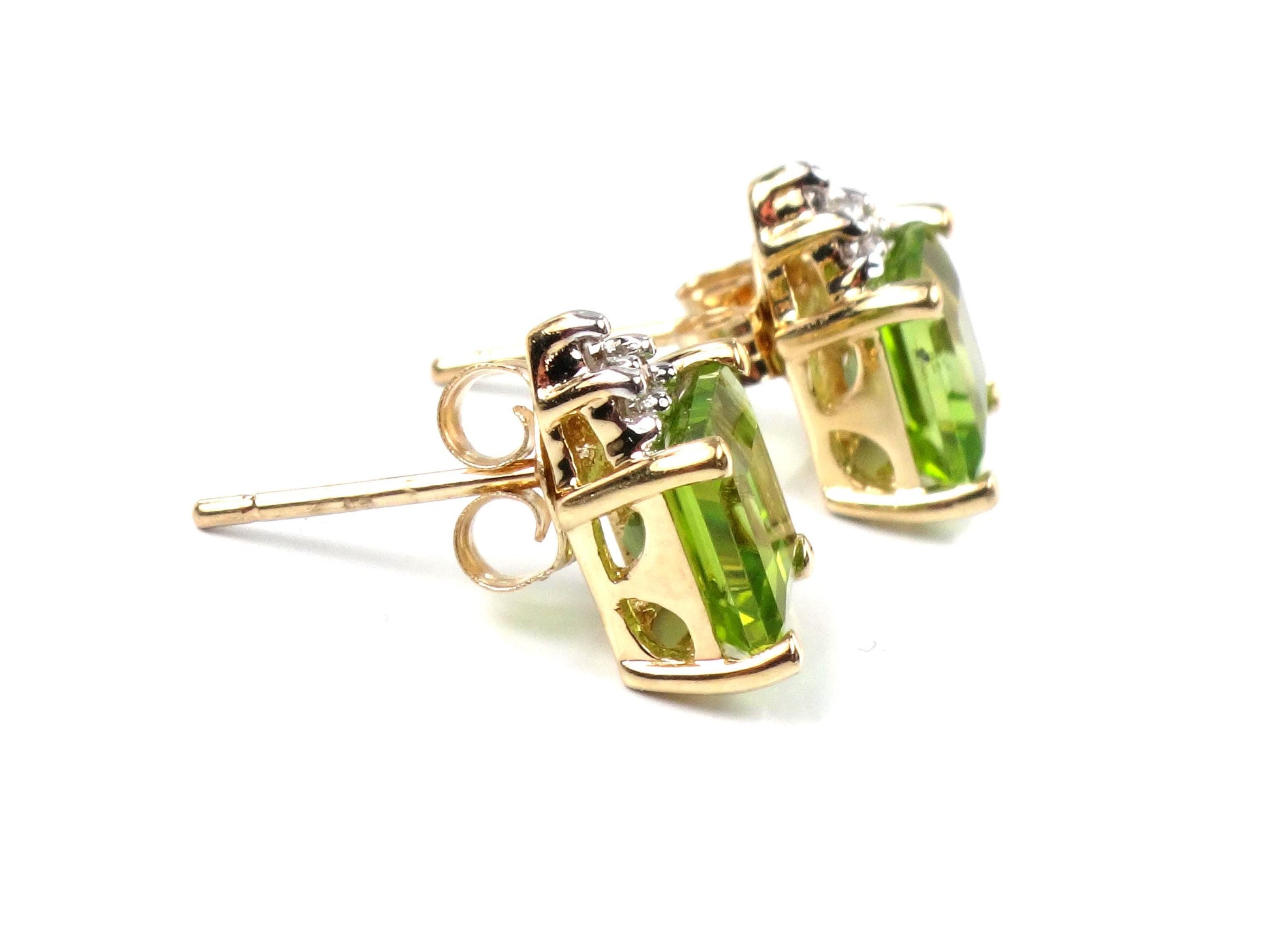 Vintage 10k Yellow Gold Peridot and Diamond Stud Earrings-BelmarJewelers