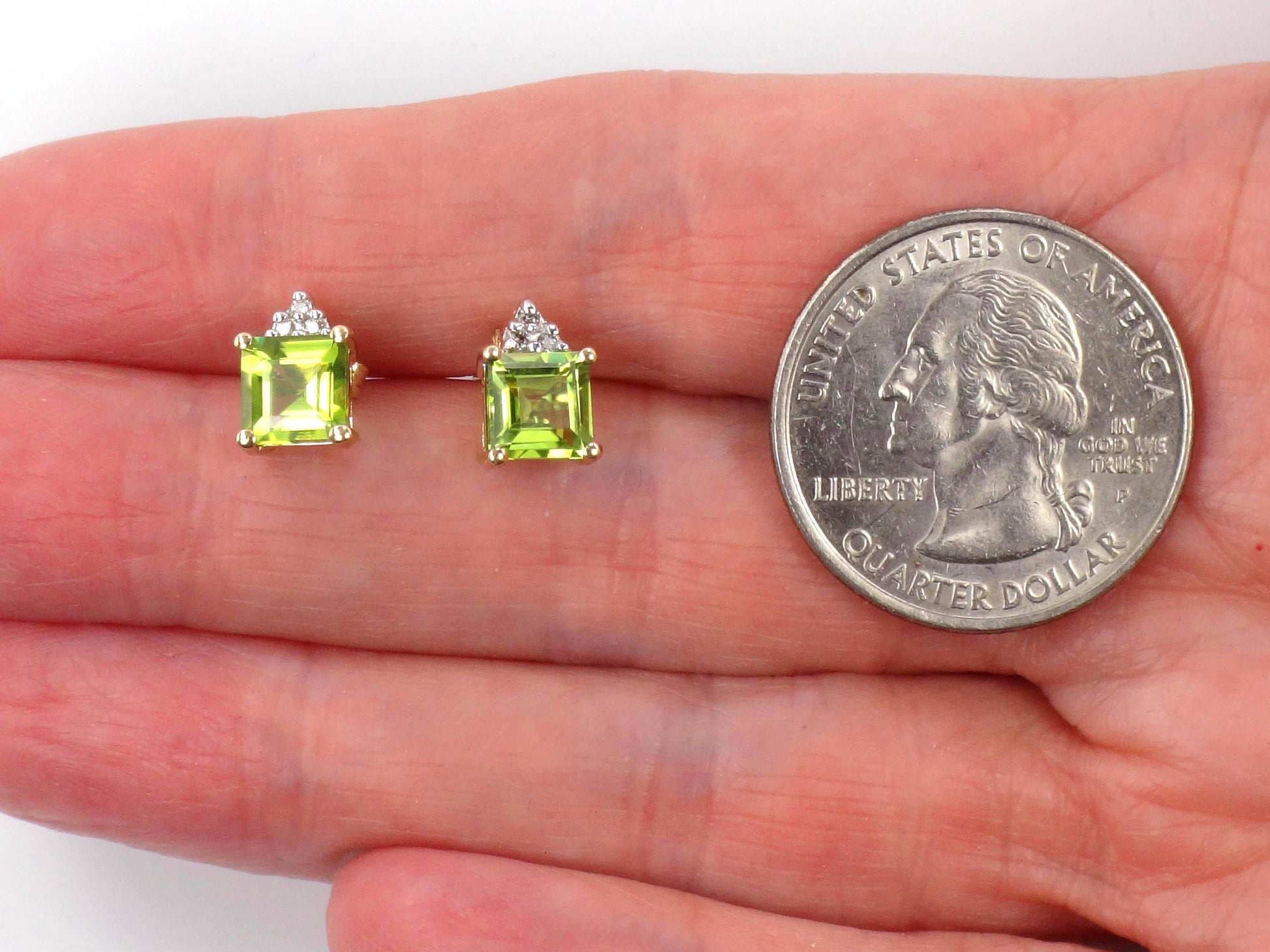 Vintage 10k Yellow Gold Peridot and Diamond Stud Earrings-BelmarJewelers