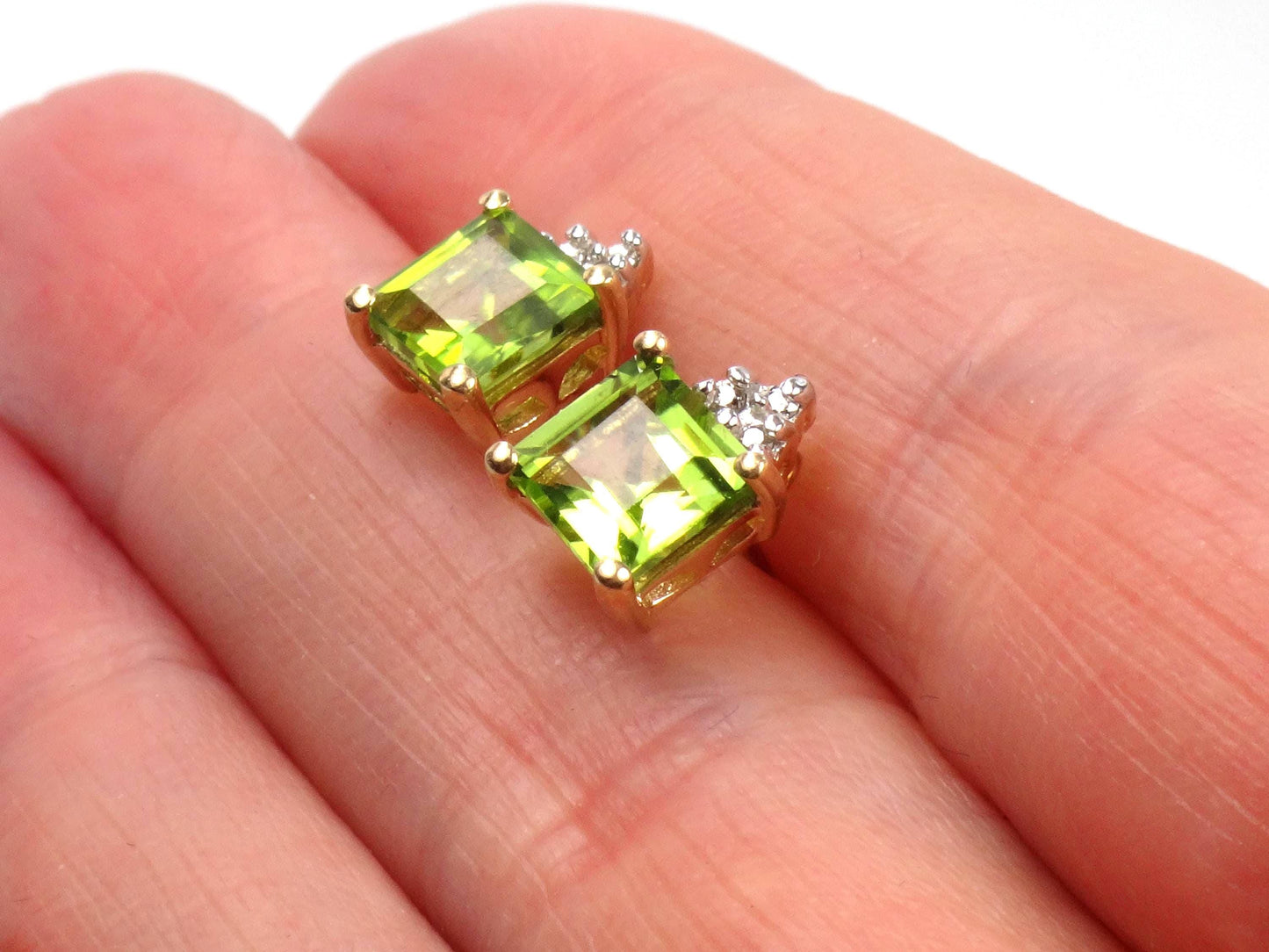 Vintage 10k Yellow Gold Peridot and Diamond Stud Earrings-BelmarJewelers