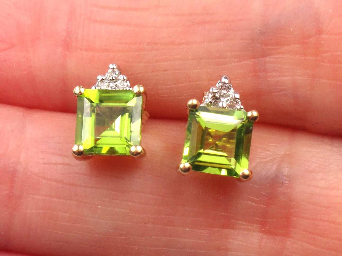 Vintage 10k Yellow Gold Peridot and Diamond Stud Earrings-BelmarJewelers