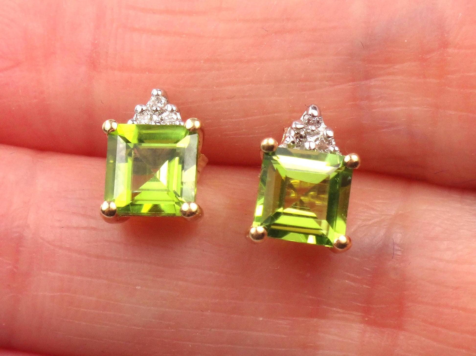 Vintage 10k Yellow Gold Peridot and Diamond Stud Earrings-BelmarJewelers
