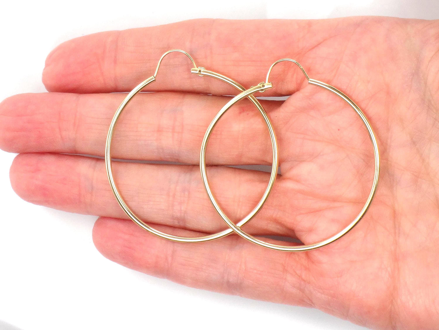 Vintage 14k Yellow Gold Thin Plain Hoop Earrings 1.5"-BelmarJewelers