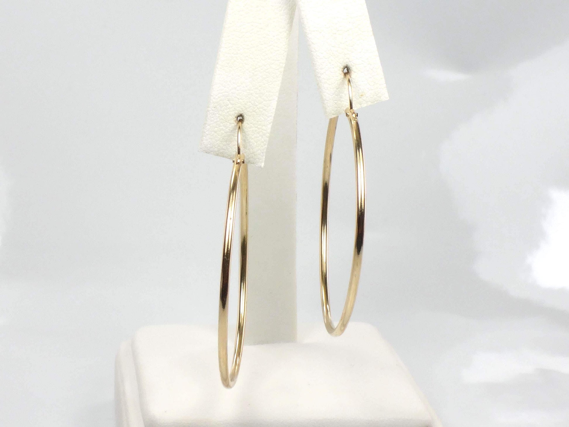 Vintage 14k Yellow Gold Thin Plain Hoop Earrings 1.5"-BelmarJewelers