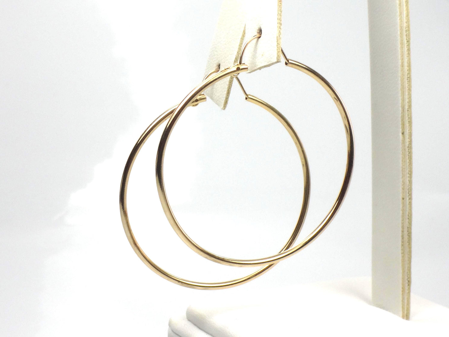 Vintage 14k Yellow Gold Thin Plain Hoop Earrings 1.5"-BelmarJewelers