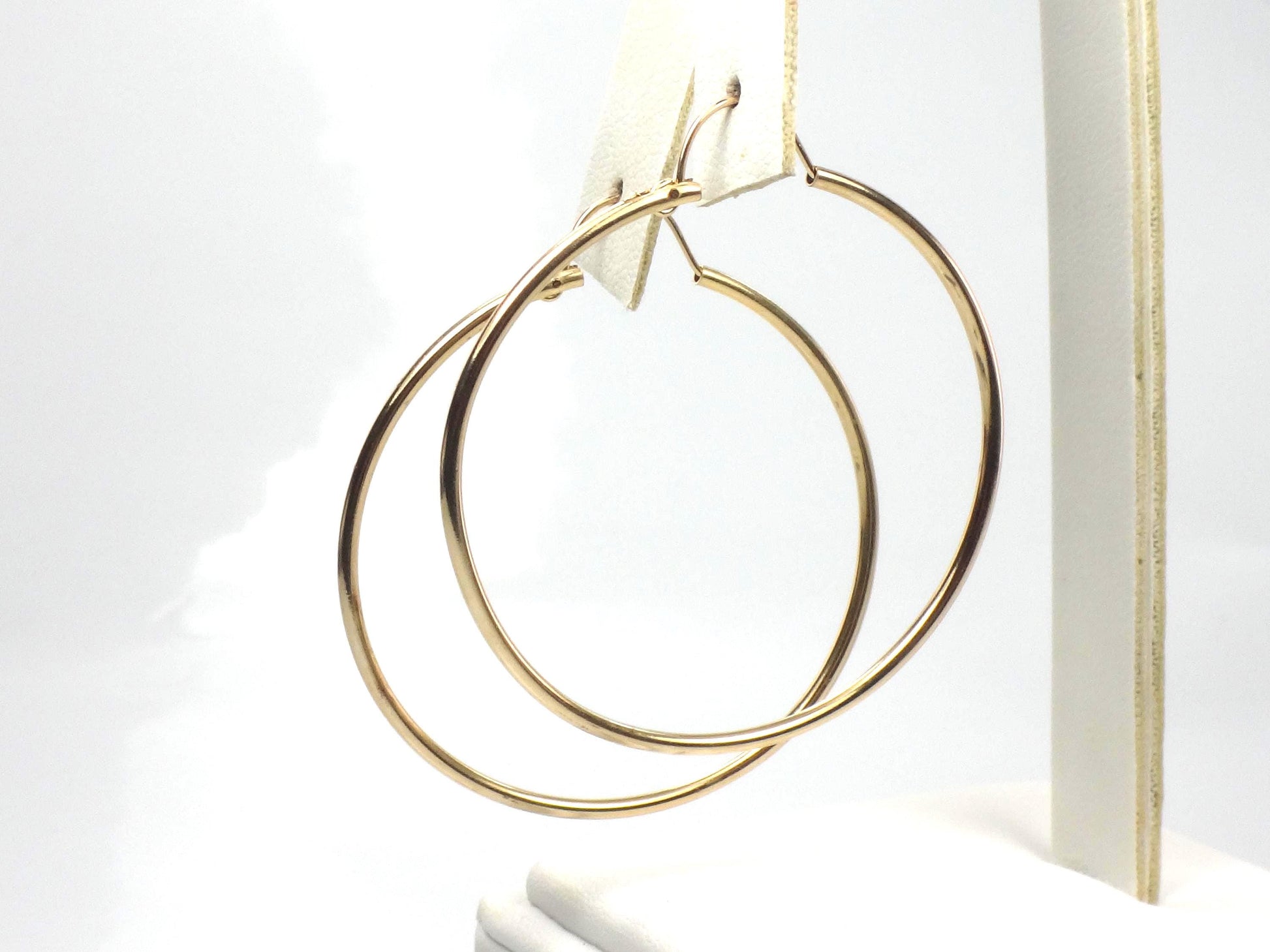 Vintage 14k Yellow Gold Thin Plain Hoop Earrings 1.5"-BelmarJewelers