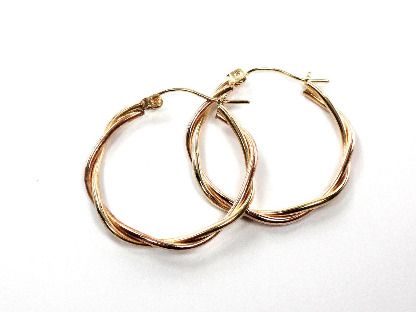 Vintage 10k Gold Twisted Circle Hoop Earrings: 1"-BelmarJewelers