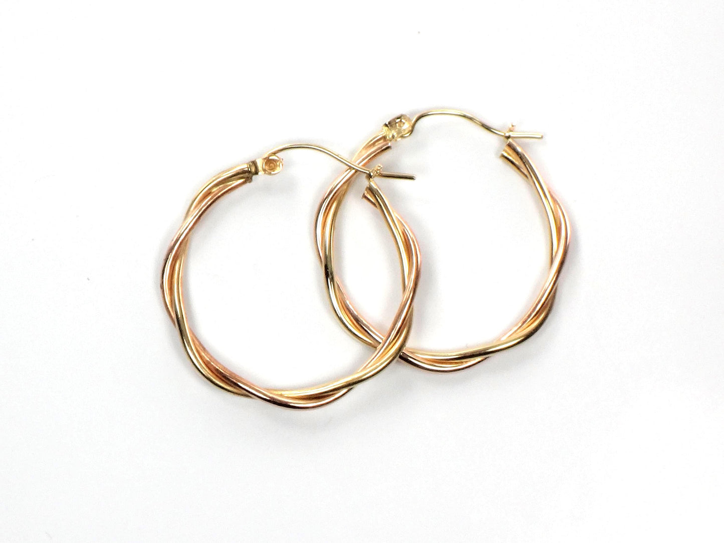 Vintage 10k Gold Twisted Circle Hoop Earrings: 1"-BelmarJewelers