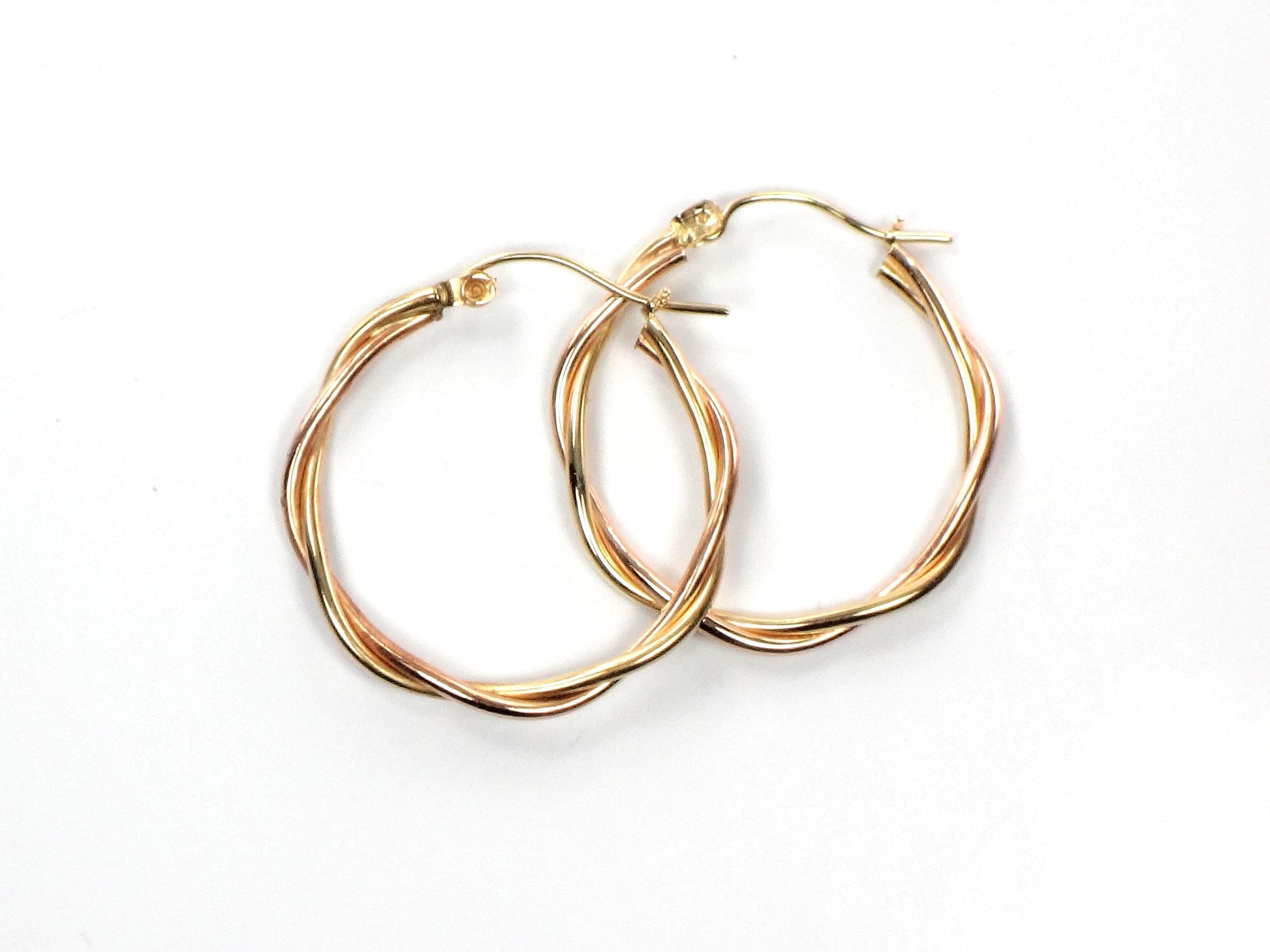 Vintage 10k Gold Twisted Circle Hoop Earrings: 1"-BelmarJewelers