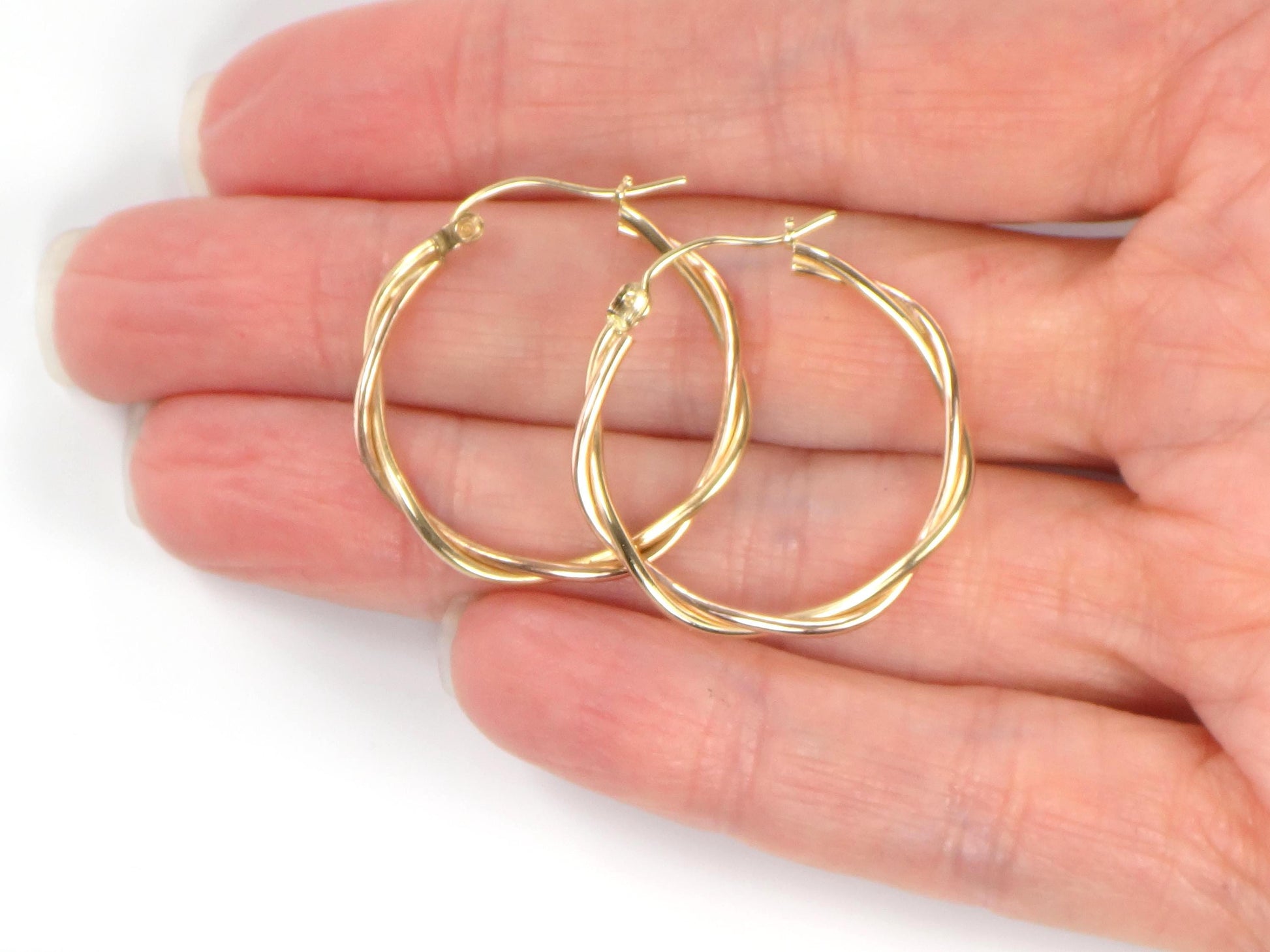 Vintage 10k Gold Twisted Circle Hoop Earrings: 1"-BelmarJewelers