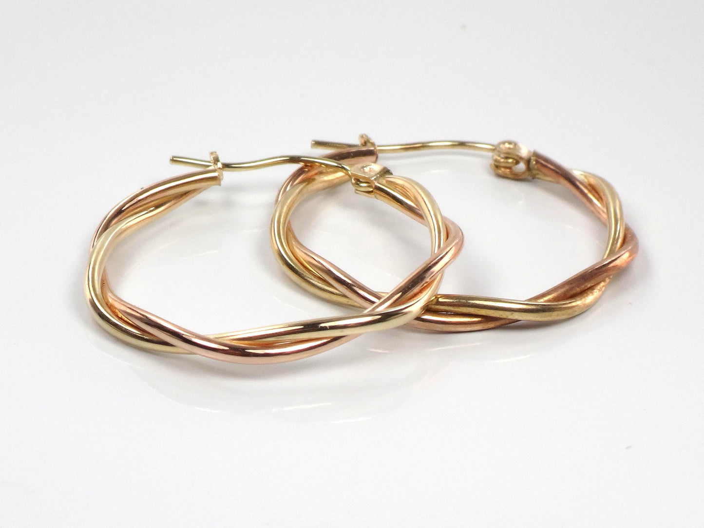 Vintage 10k Gold Twisted Circle Hoop Earrings: 1"-BelmarJewelers