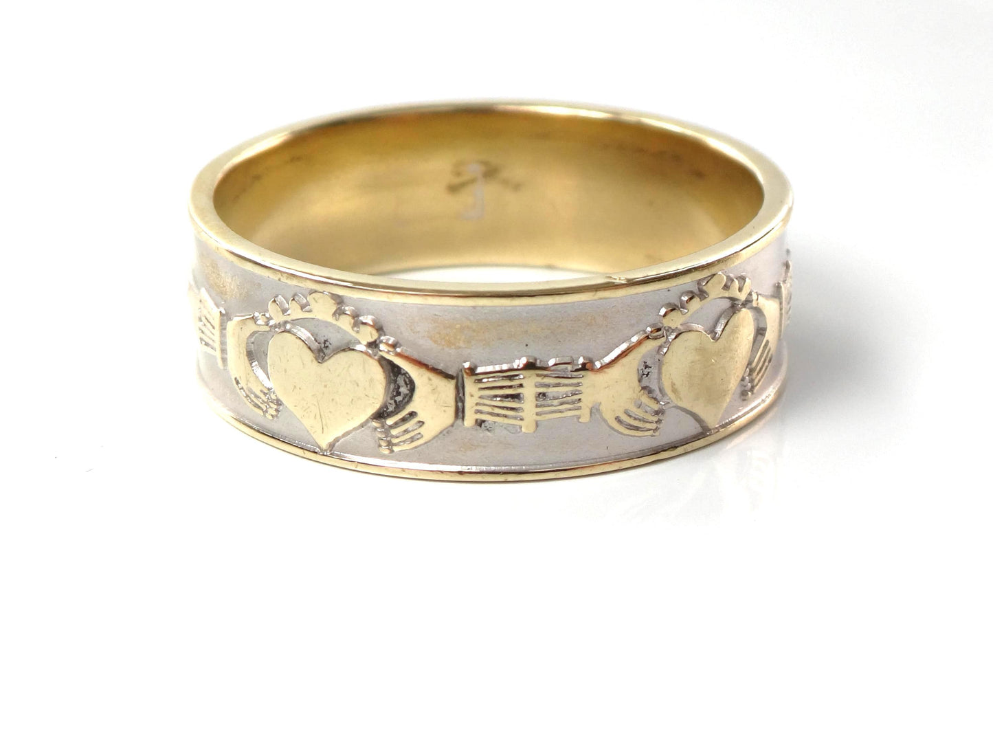 Vintage 14k Gold Claddagh Wedding Band: Made in Ireland, Irish Hallmarks, Size 10.75-BelmarJewelers