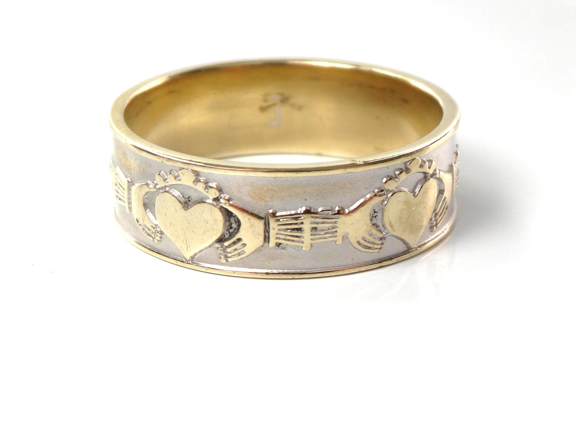 Vintage 14k Gold Claddagh Wedding Band: Made in Ireland, Irish Hallmarks, Size 10.75-BelmarJewelers