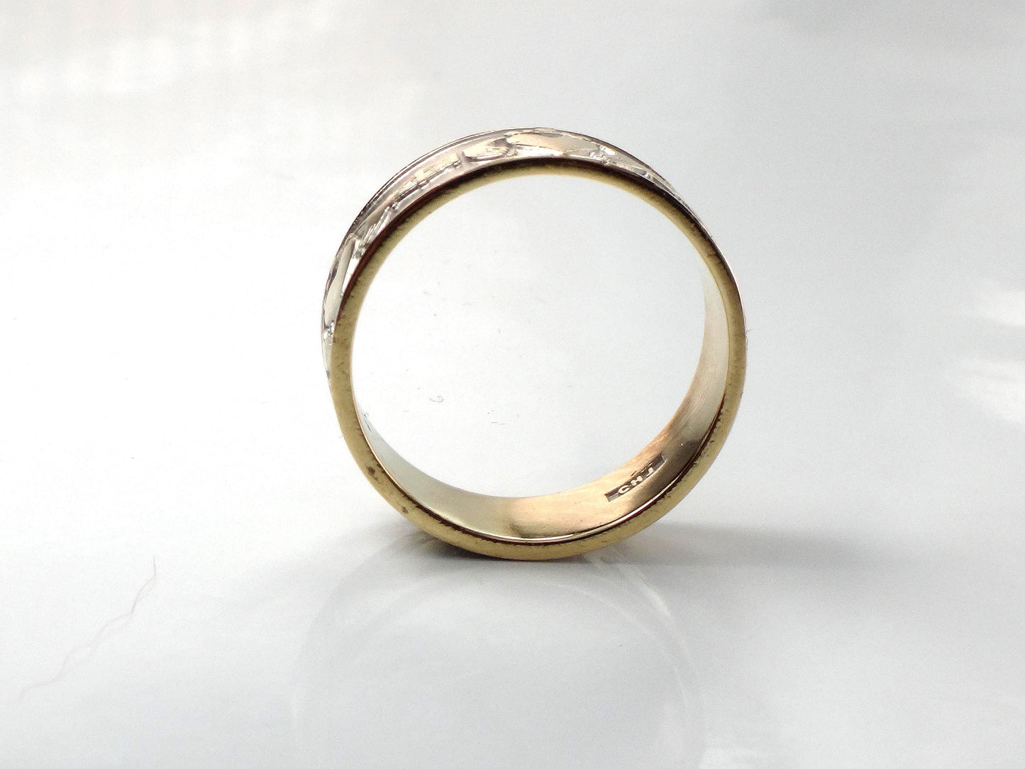 Vintage 14k Gold Claddagh Wedding Band: Made in Ireland, Irish Hallmarks, Size 10.75-BelmarJewelers