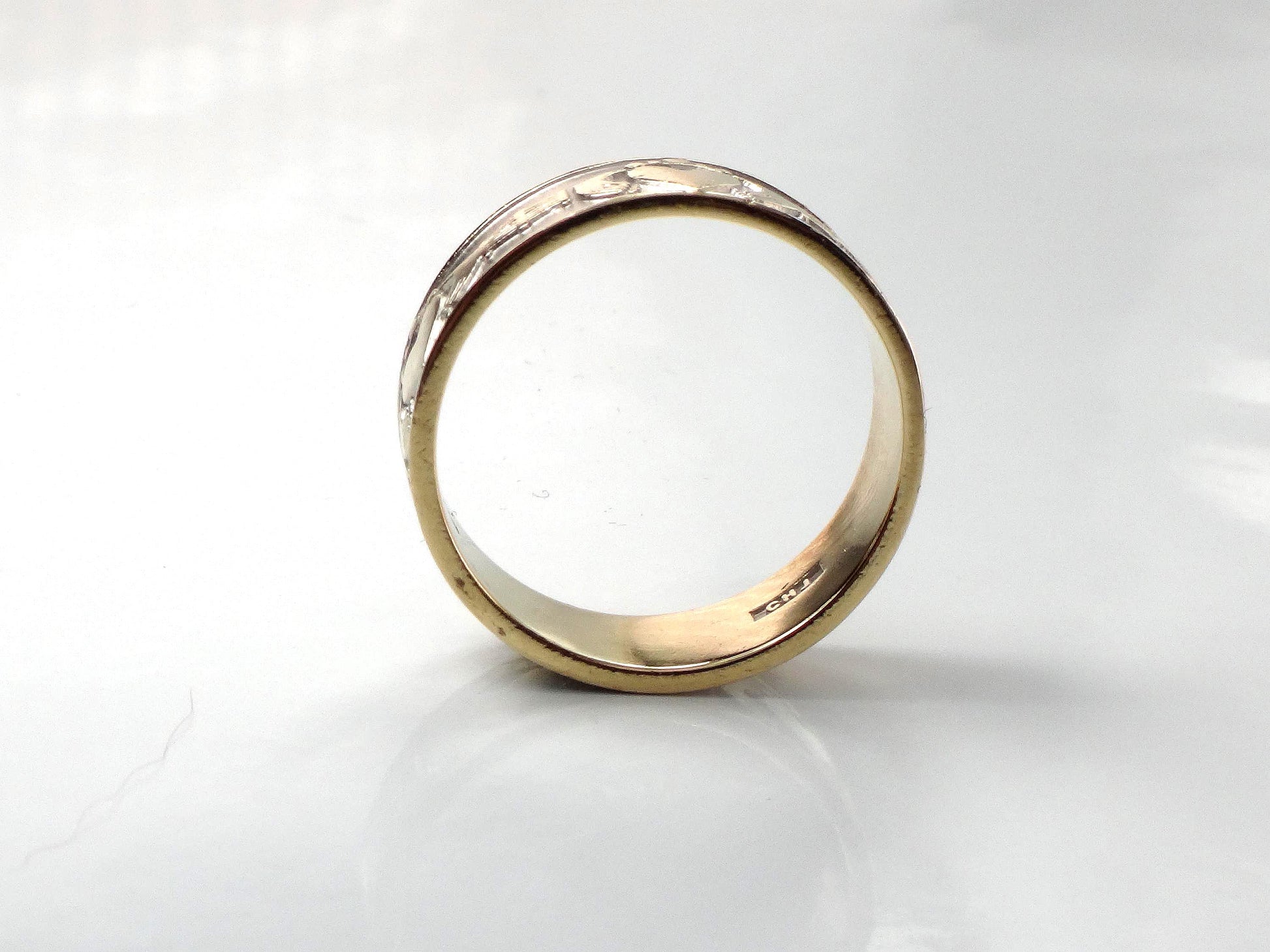 Vintage 14k Gold Claddagh Wedding Band: Made in Ireland, Irish Hallmarks, Size 10.75-BelmarJewelers