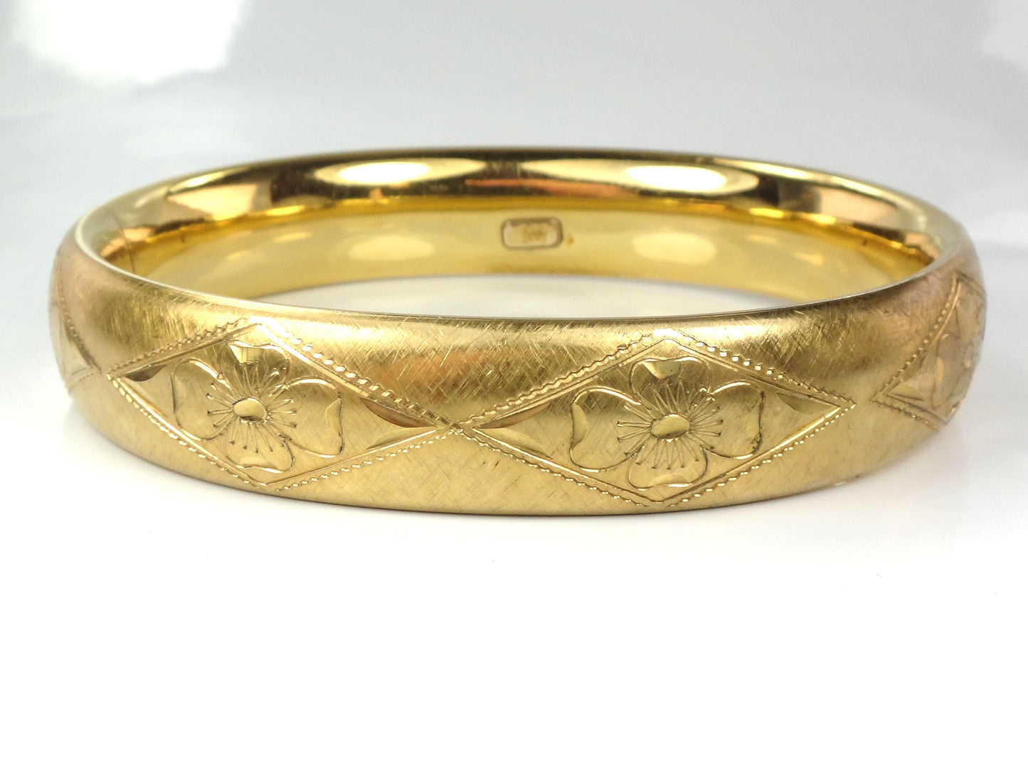 Vintage Rine 12k Gold Filled Engraved Floral Hinged Bangle Bracelet-BelmarJewelers