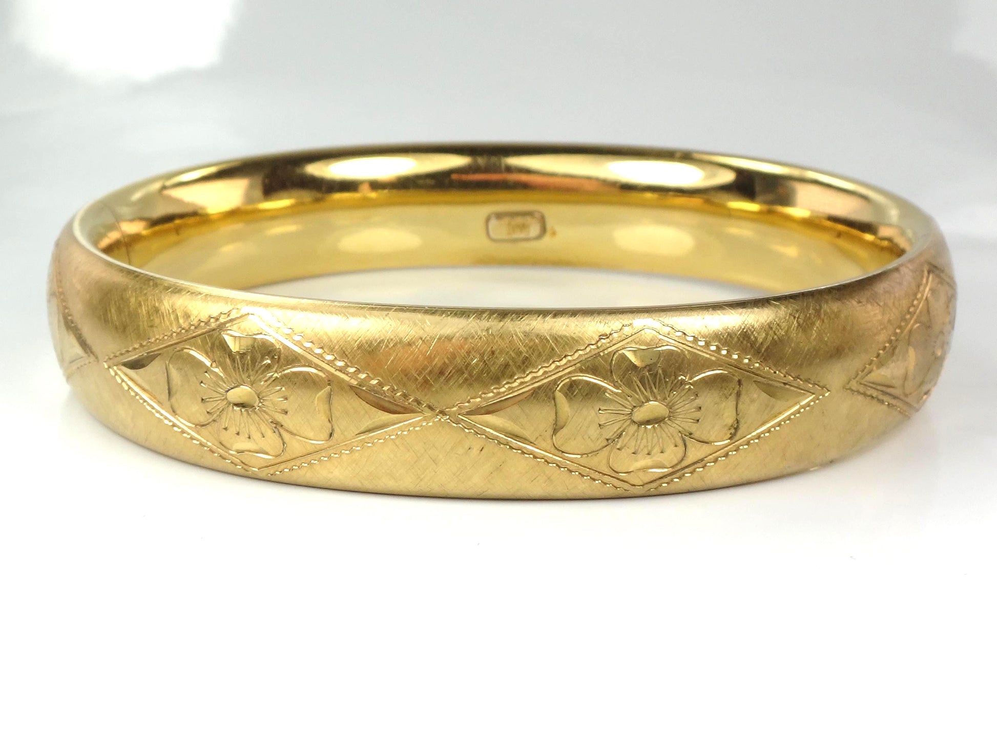 Vintage Rine 12k Gold Filled Engraved Floral Hinged Bangle Bracelet-BelmarJewelers