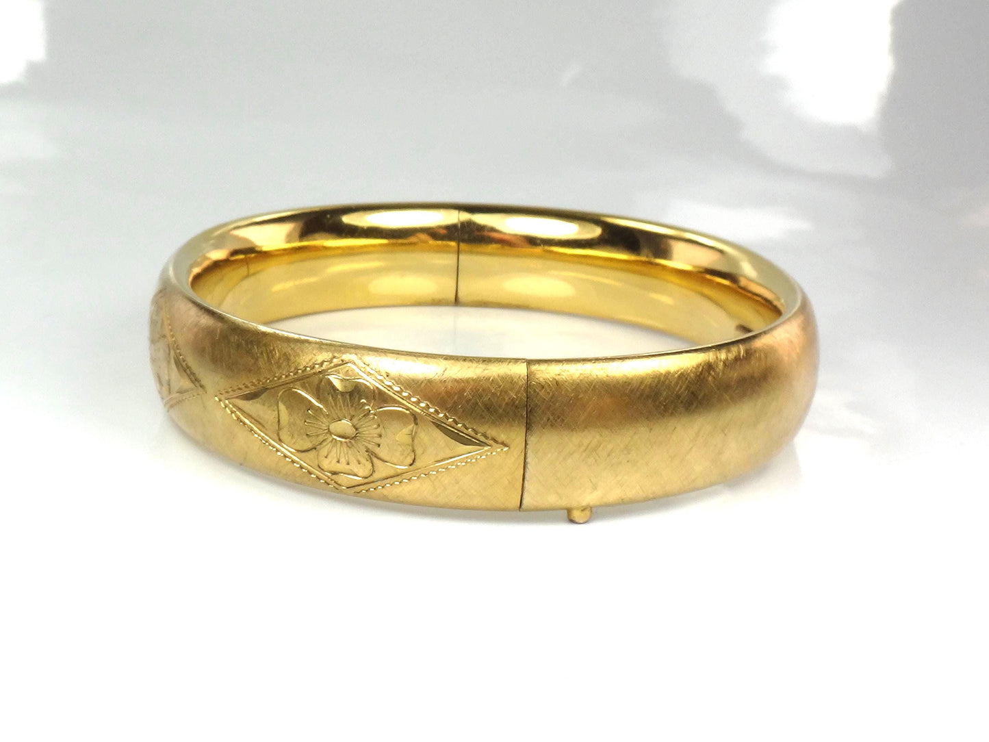 Vintage Rine 12k Gold Filled Engraved Floral Hinged Bangle Bracelet-BelmarJewelers