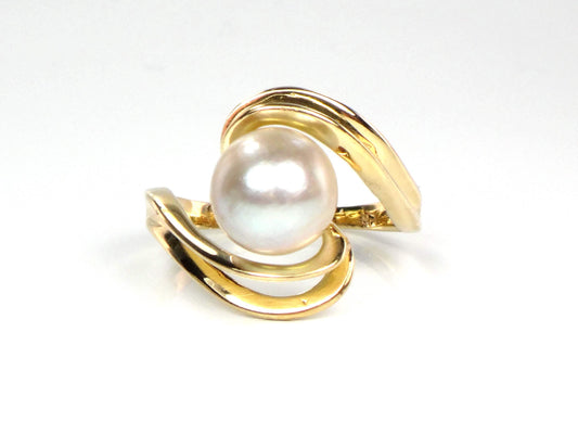 Vintage 14k Yellow Gold Light Gray Pearl Ring - 7.8 MM, Size 4.75-BelmarJewelers
