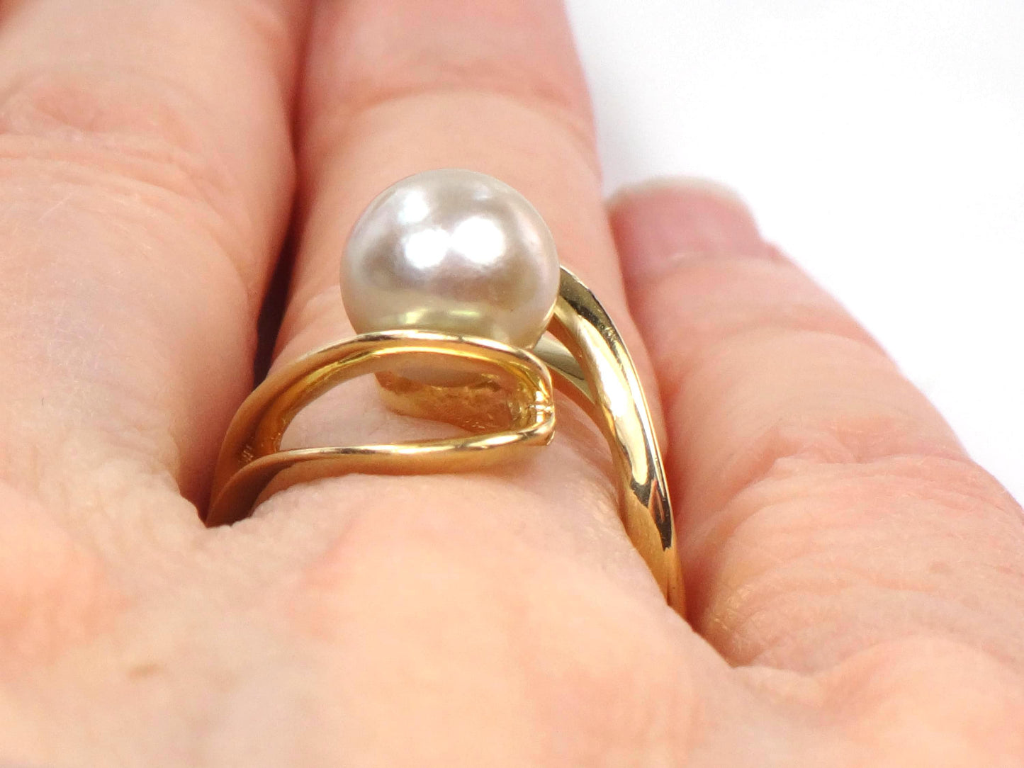 Vintage 14k Yellow Gold Light Gray Pearl Ring - 7.8 MM, Size 4.75-BelmarJewelers