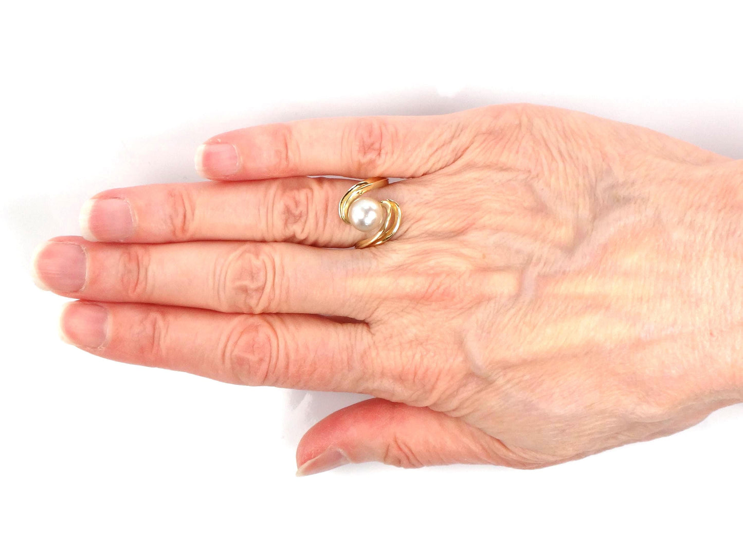 Vintage 14k Yellow Gold Light Gray Pearl Ring - 7.8 MM, Size 4.75-BelmarJewelers