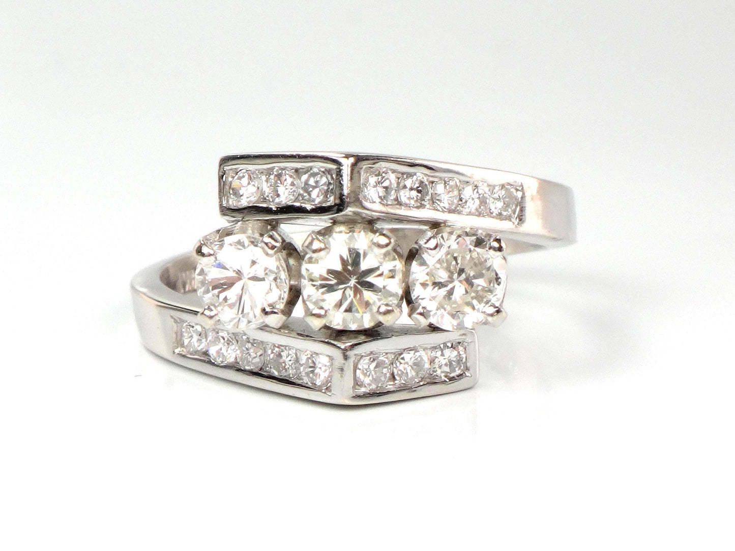 Vintage 14k White Gold Three Diamond Ring: 1.15 CT TDW, Size 6.75-BelmarJewelers