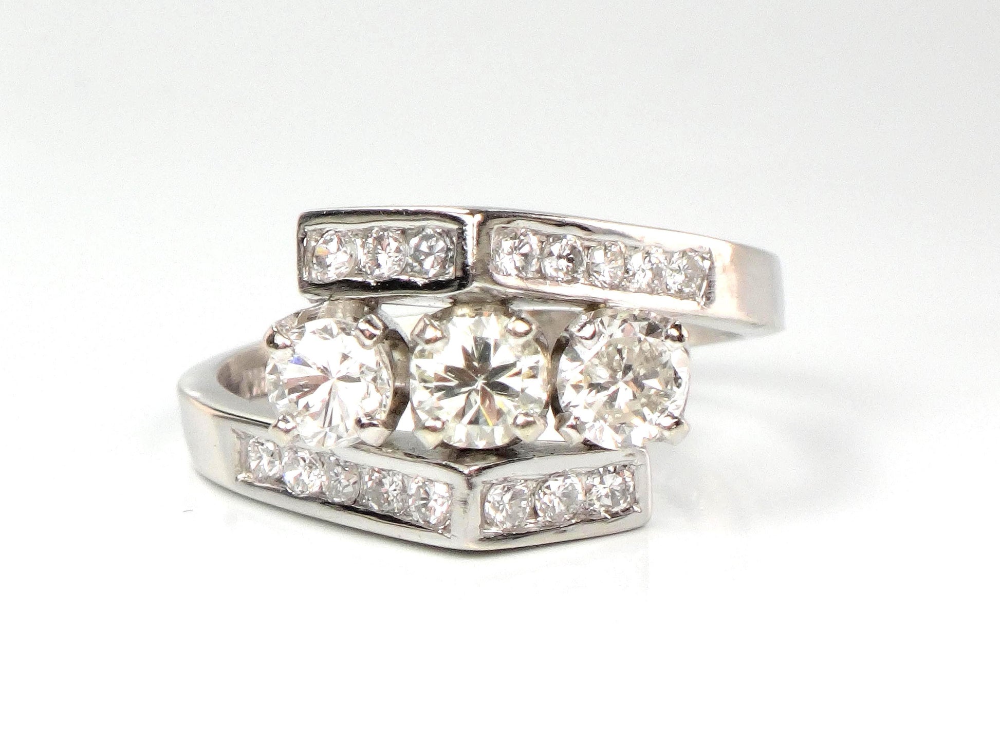 Vintage 14k White Gold Three Diamond Ring: 1.15 CT TDW, Size 6.75-BelmarJewelers