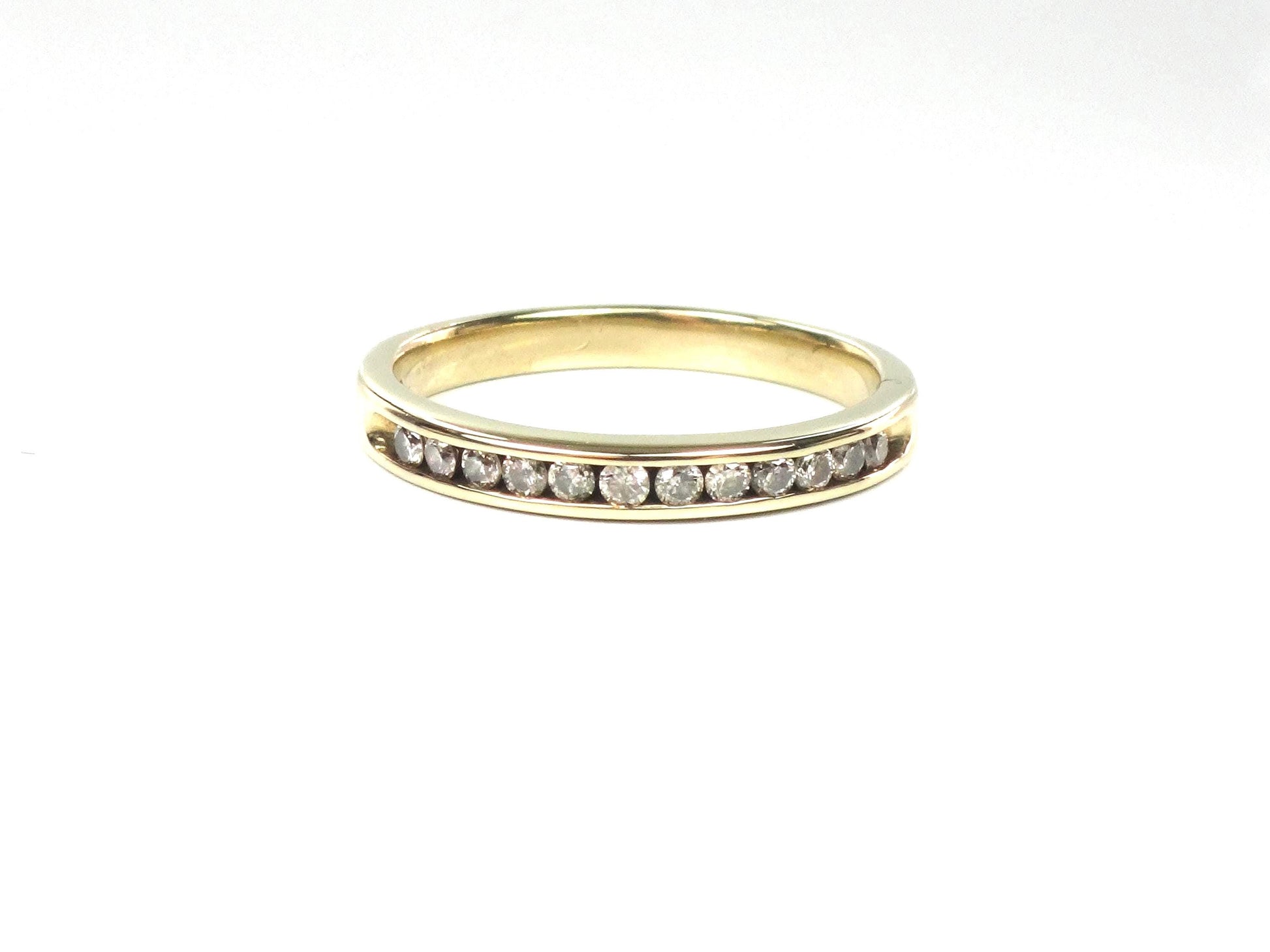 Vintage Thin 10k Yellow Gold Diamond Wedding Band, Size 6.75-BelmarJewelers