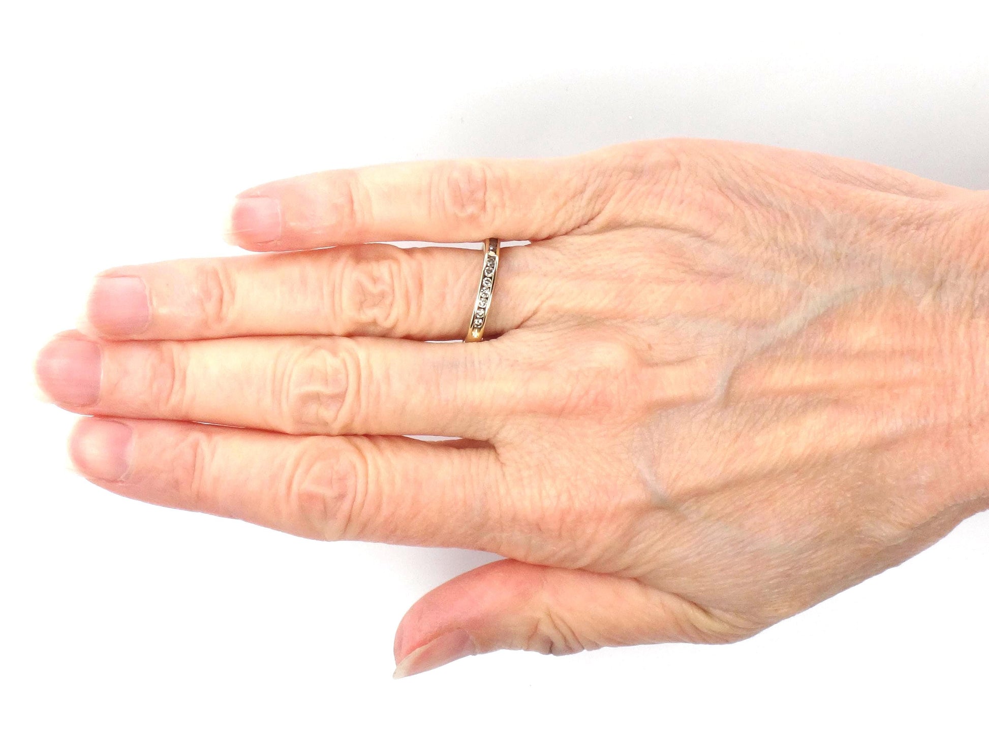 Vintage Thin 10k Yellow Gold Diamond Wedding Band, Size 6.75-BelmarJewelers