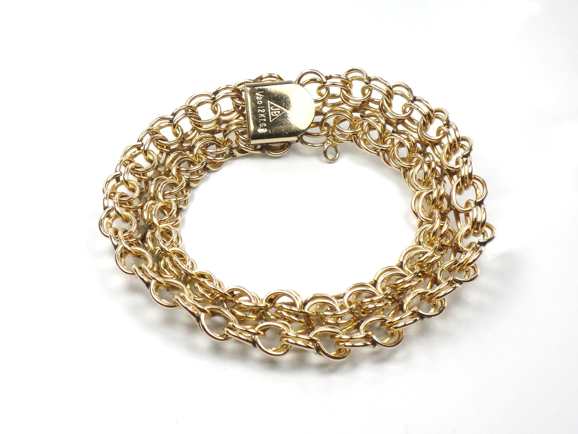 Vintage Wide 12k Gold Filled Charm Bracelet, 7 5/8"-BelmarJewelers