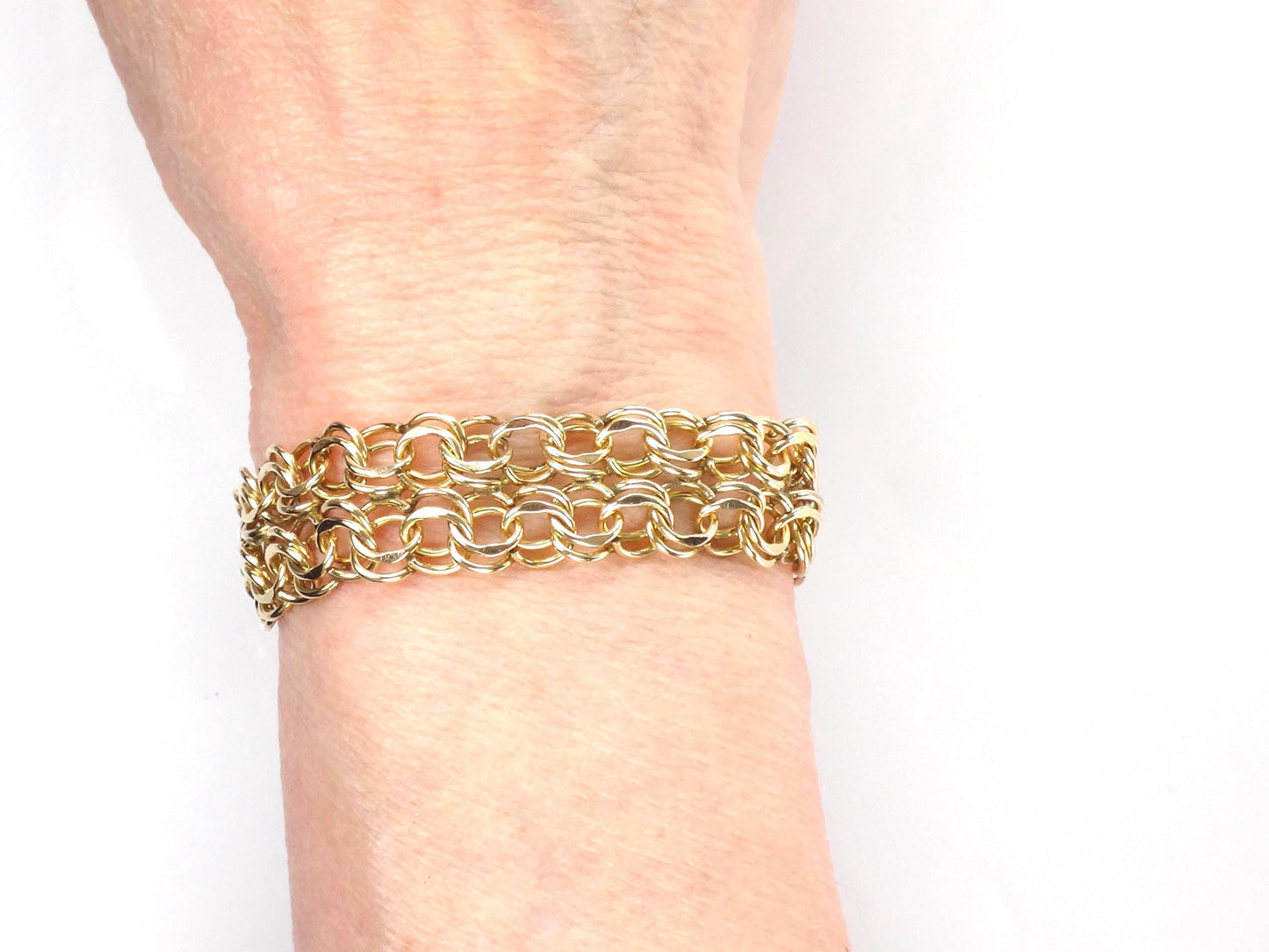 Vintage Wide 12k Gold Filled Charm Bracelet, 7 5/8"-BelmarJewelers