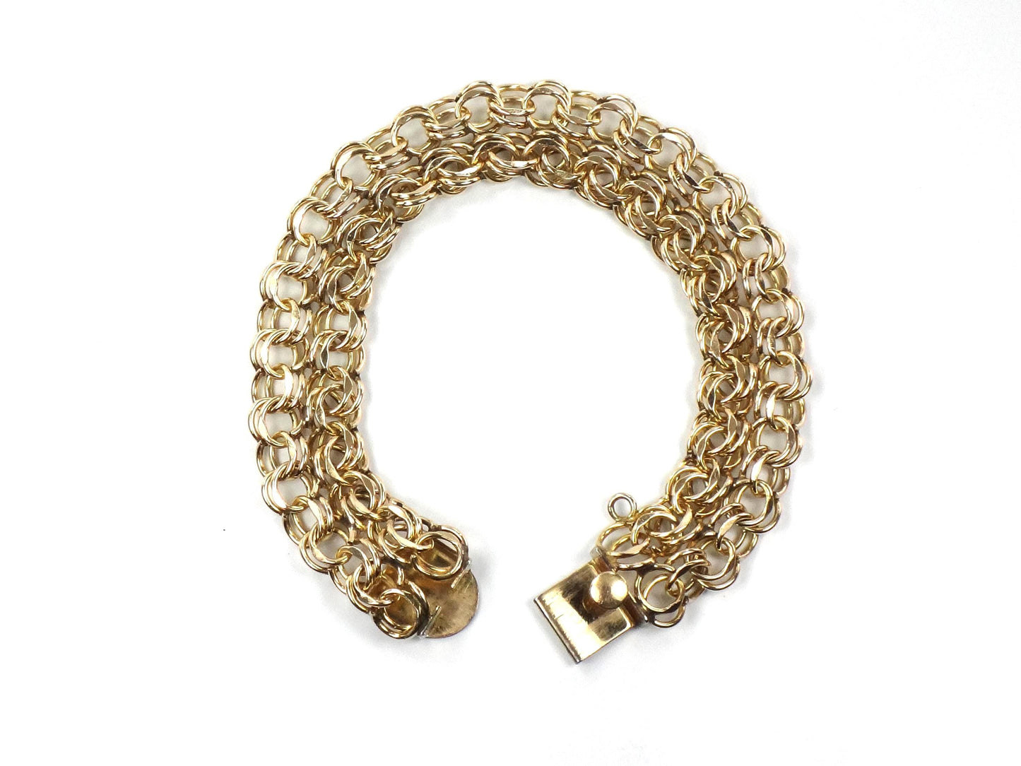 Vintage Wide 12k Gold Filled Charm Bracelet, 7 5/8"-BelmarJewelers