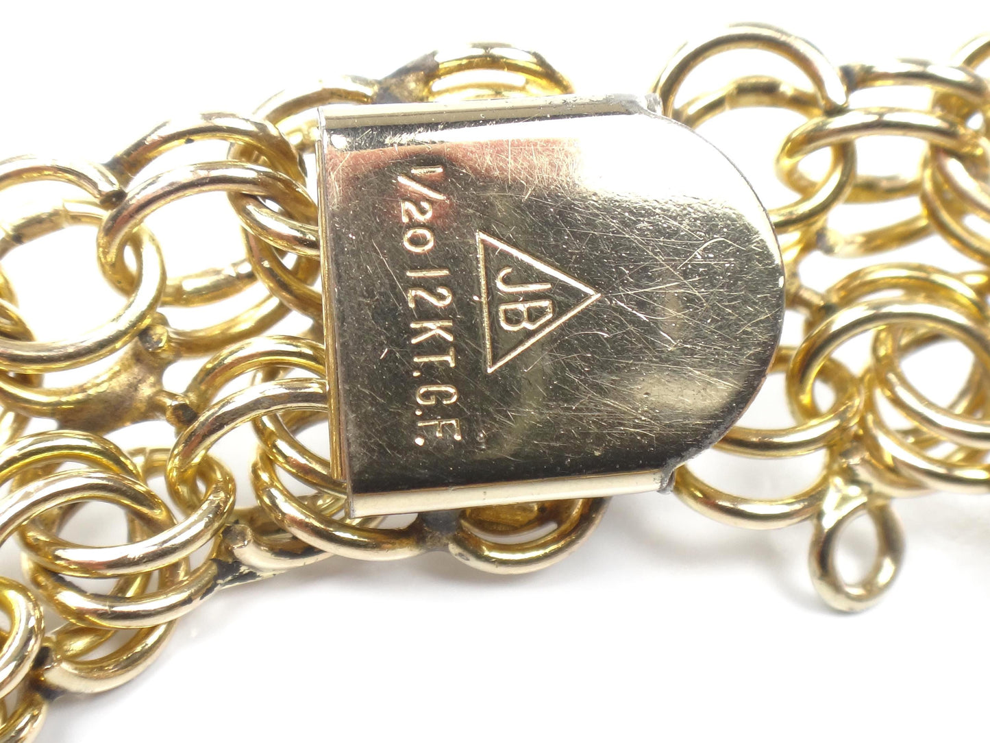 Vintage Wide 12k Gold Filled Charm Bracelet, 7 5/8"-BelmarJewelers