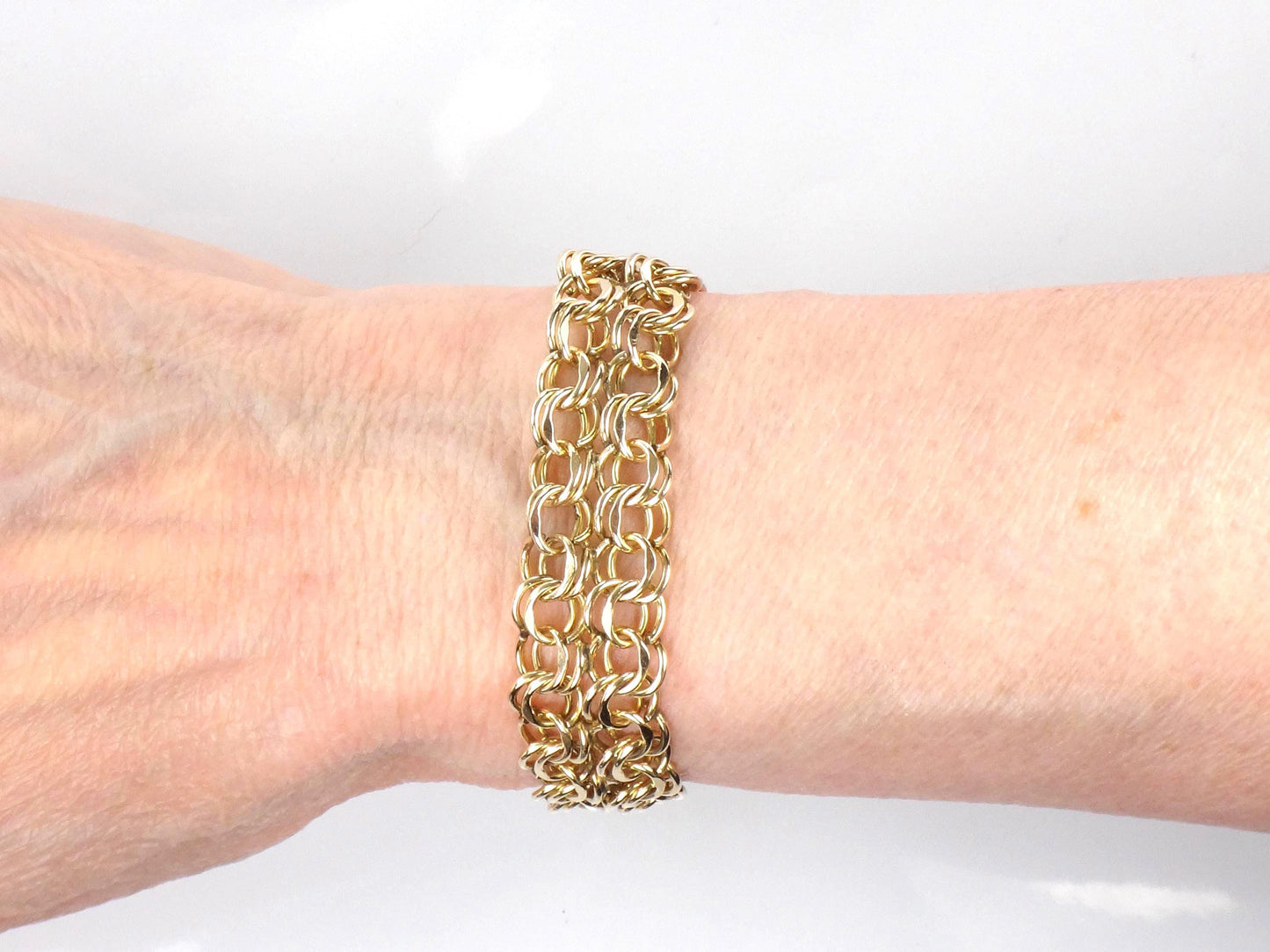 Vintage Wide 12k Gold Filled Charm Bracelet, 7 5/8"-BelmarJewelers
