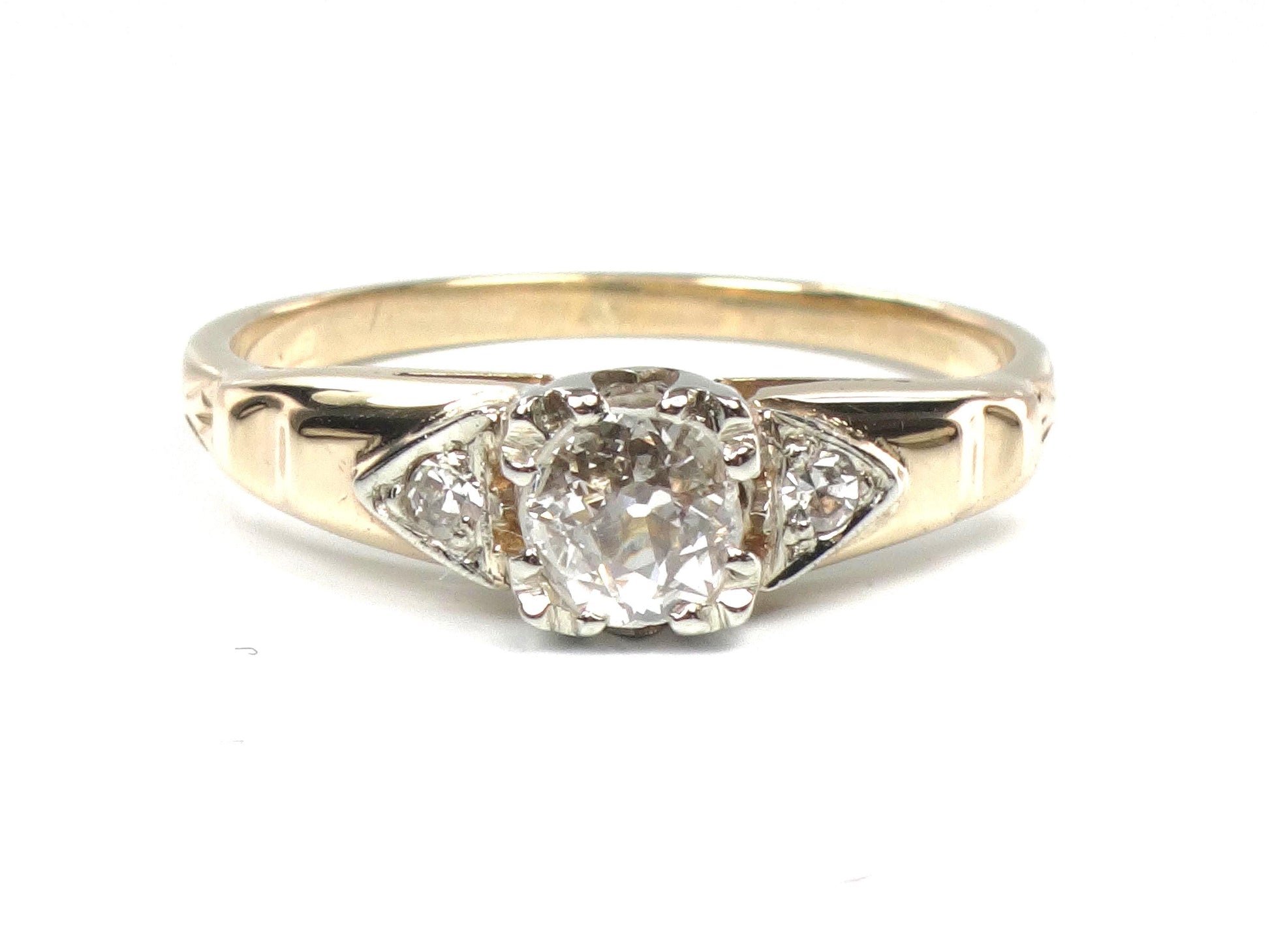Vintage 14k Gold Old Mine Cut Diamond Engagement Ring, ~.25 CT Center, Size 6.25-BelmarJewelers