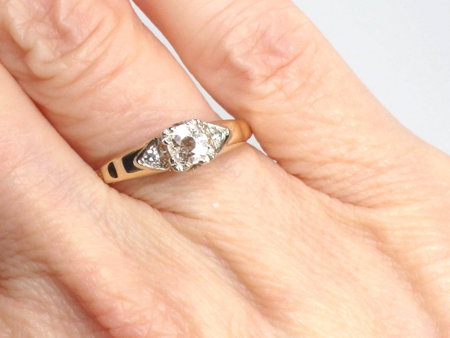 Vintage 14k Gold Old Mine Cut Diamond Engagement Ring, ~.25 CT Center, Size 6.25-BelmarJewelers