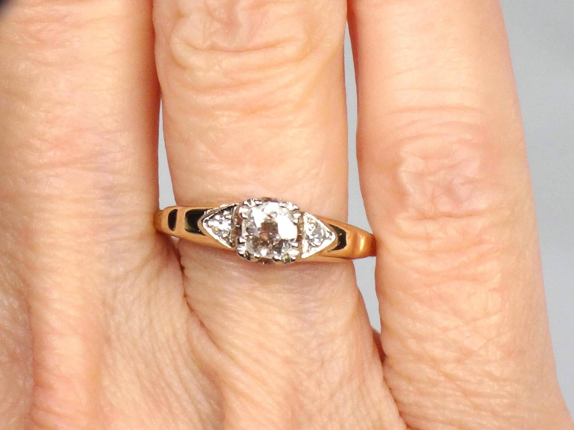 Vintage 14k Gold Old Mine Cut Diamond Engagement Ring, ~.25 CT Center, Size 6.25-BelmarJewelers