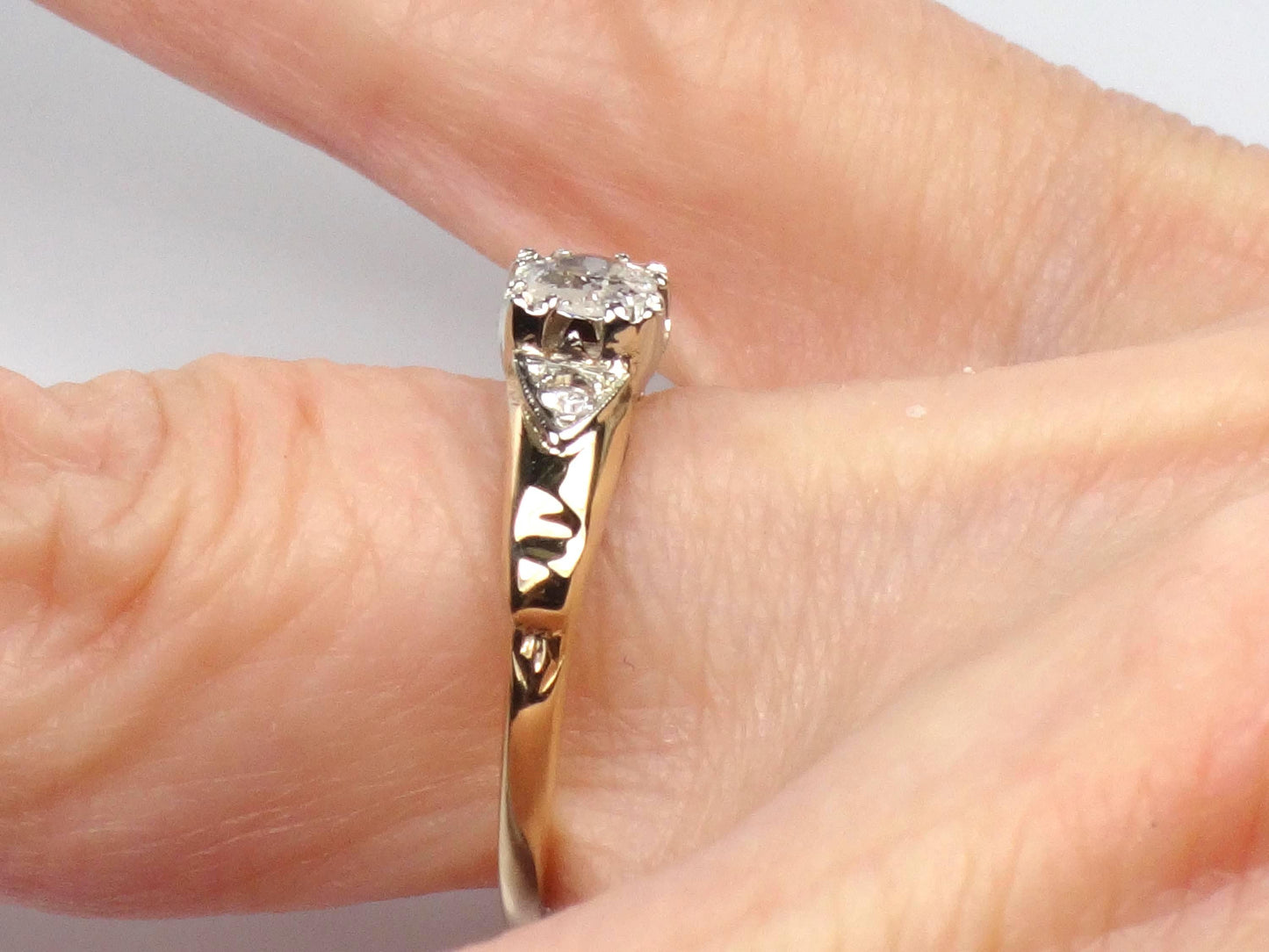 Vintage 14k Gold Old Mine Cut Diamond Engagement Ring, ~.25 CT Center, Size 6.25-BelmarJewelers