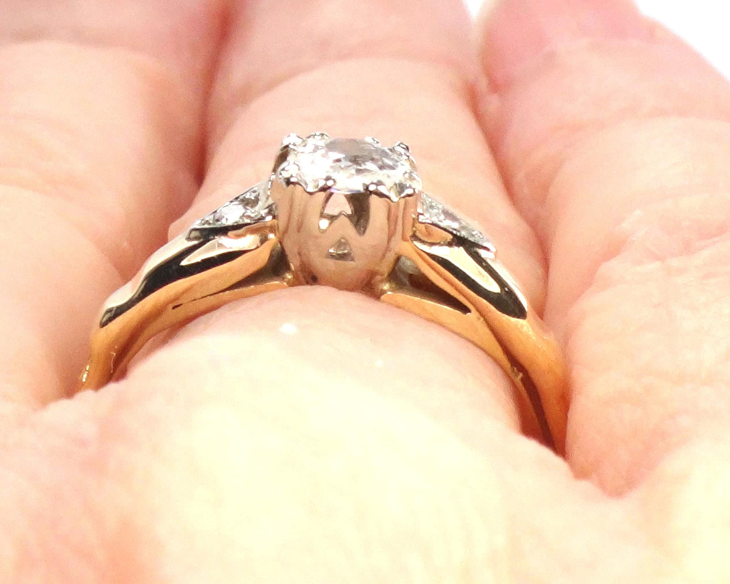 Vintage 14k Gold Old Mine Cut Diamond Engagement Ring, ~.25 CT Center, Size 6.25-BelmarJewelers
